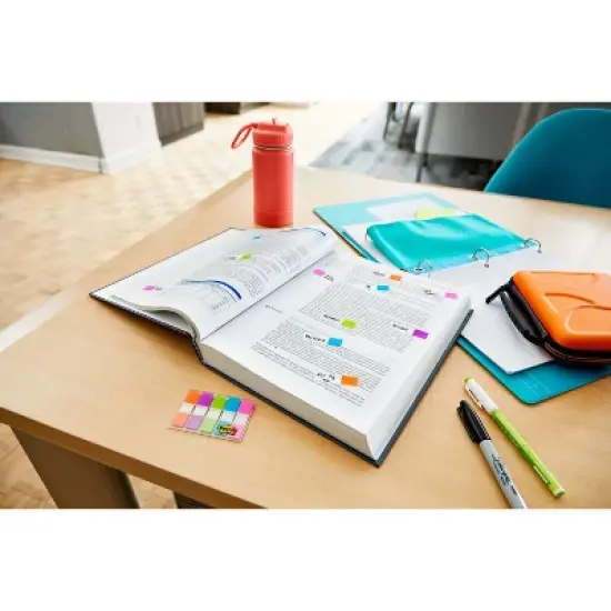 Post-it&reg; Flags, Assorted Bright Colors, .5 in. Wide, 100 Flags/On-the-Go Dispenser: Multicolor Removable File Tabs image {10}