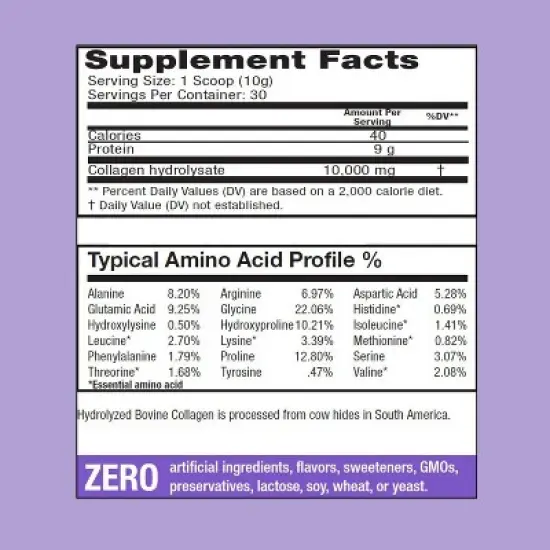 Sanar Naturals Hydrolyzed Collagen Peptide Powder - 10.58oz image {2}