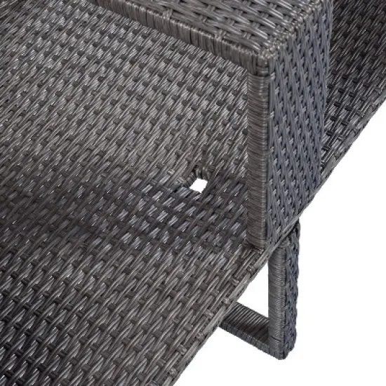 2pc Outdoor Wicker Conversation Sectional Set with Cushions & Half-Moon Side Table for Umbrella - Gray - GODEER image {12}