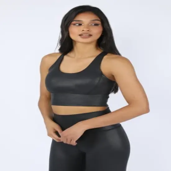 90 Degree By Reflex Womens Wonderlink Liquid Disco Foil Print Longline Racerback Warrior Bra image {4}