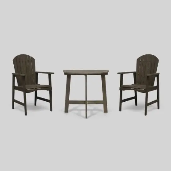 3pc Oso Acacia Wood Half-Round Patio Bistro Set Gray - Christopher Knight Home image {1}
