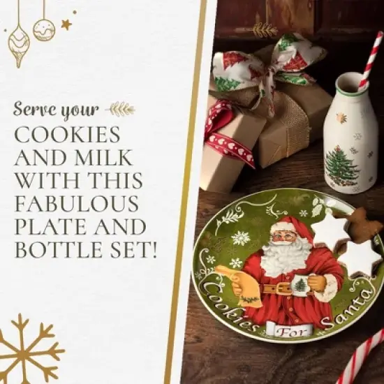 Spode Christmas Tree Plate and Bottle Set (2-Piece) - 8.5" Porcelain "Cookies for Santa" Plate & 10 Oz, Dishwasher Safe Festive Seasonal Gift Set image {4}