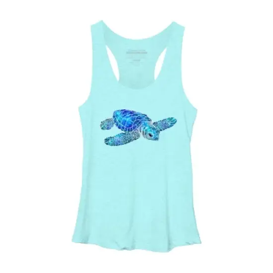 Women's Design By Humans Blue And Green Watercolor Sea Turtle By Maryedenoa Racerback Tank Top image {6}