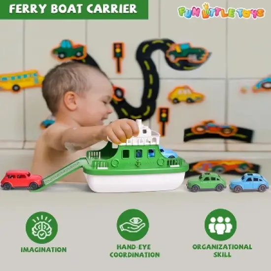 Fun Little Toys 9Pcs Floating Toy Boat Set, Bath & Pool Toys with 4 Mini Cars & 4 Squirter Boats, Birthday Gift for Boys & Girls Ages 1-4 image {1}