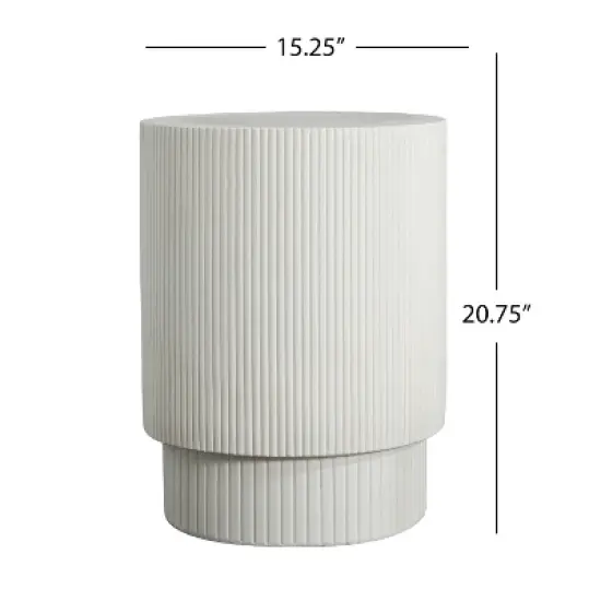 Christopher Knight Home Hamid Minimalist Ribbed Cylindrical Lightweight Concrete Side Table, White image {2}