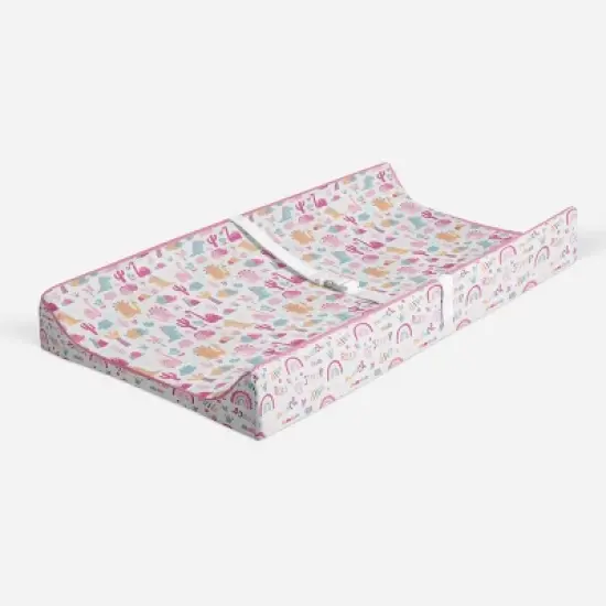 Bacati - Little Dino Girls Fucshia/Aqua Muslin Quilted Changing Pad Cover image {1}