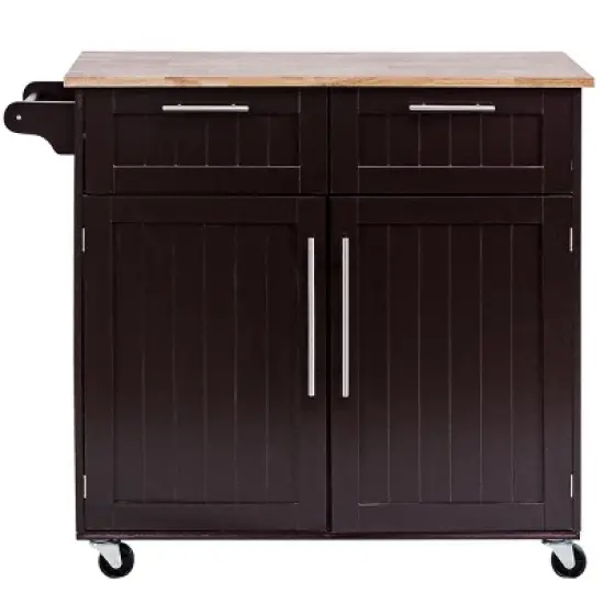 Costway Rolling Kitchen Cart Island Heavy Duty Storage Brown Trolley Cabinet Utility Modern image {6}