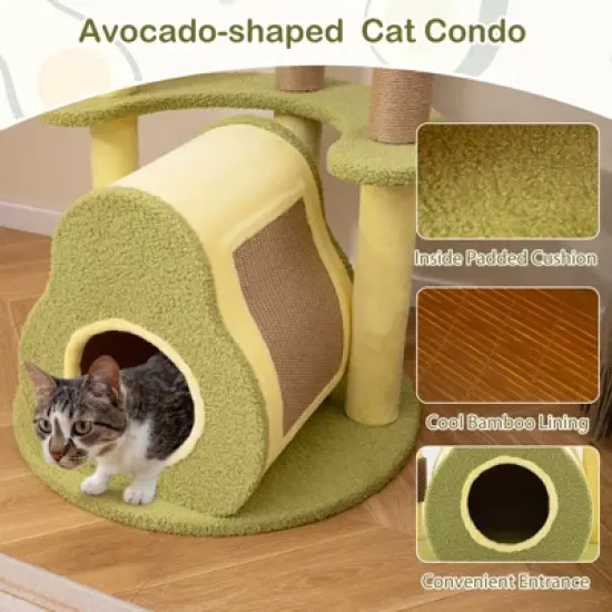 Tangkula Avocado Cat Tree Multi-level Cat Tower w/ Private Condo Cat Self-grooming Brush image {7}