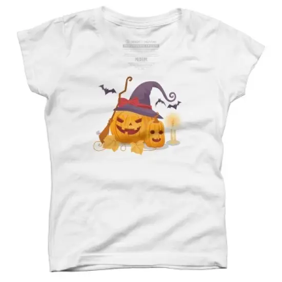 Girl's Design By Humans Halloween Witch Pumpkins With Bats By VectorVillain T-Shirt image {6}