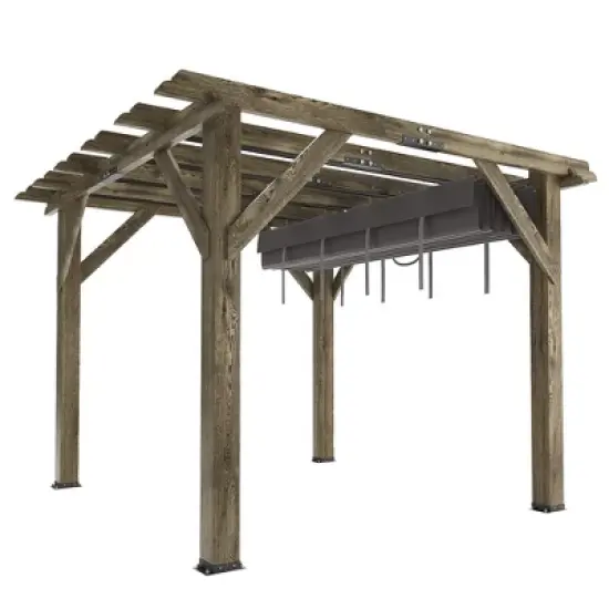 10x12 FT Wood Pergola with Retractable Canopy, Retractable Shade Canopy, Durable, Rot Resistant, for Backyard, Deck, Garden, Outdoor Entertaining image {7}