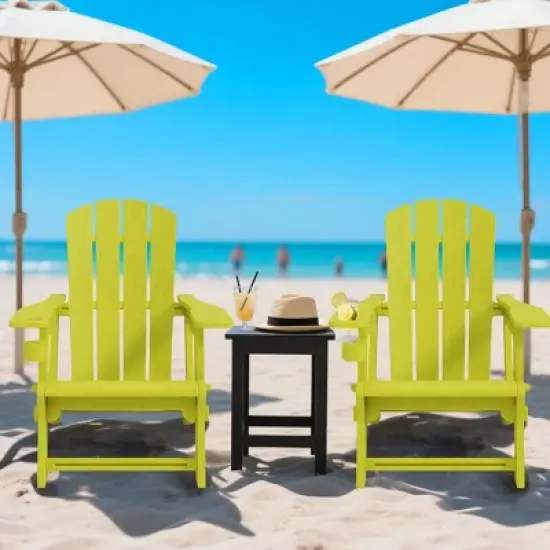 FURNIinspire Patio Accent Chairs Outdoor Folding Chairs Adirondack Chair, Portable Chair With Handles For Beach, Backyard, Yellow, 31.4"*29.6"*36.4" image {1}