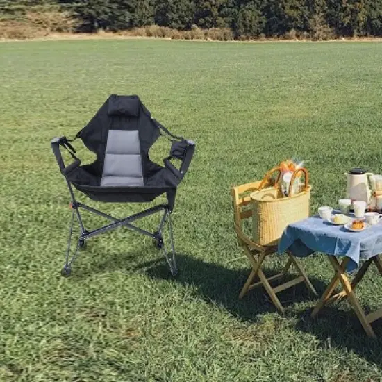 Hammock Camping Chair with Stand, High Back Swing Rocker, Folding Design, Cup Holder & Side Pocket, Heavy Duty for Outdoor Use image {6}