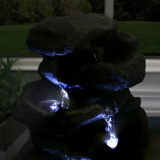 Sunnydaze Indoor Home Decorative Relaxing Stacked Rocks Tabletop Water Fountain with LED Lights - 10" image {9}