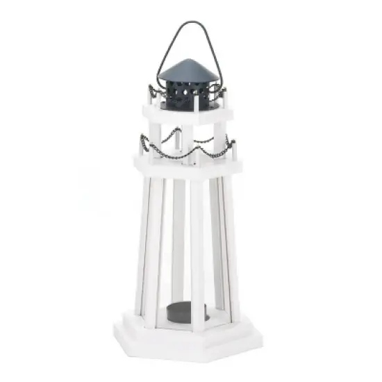 12" Iron/Wooden Lighthouse Point Outdoor Lantern White - Zingz & Thingz: Glass Panes, Galvanized Metal Top image {2}