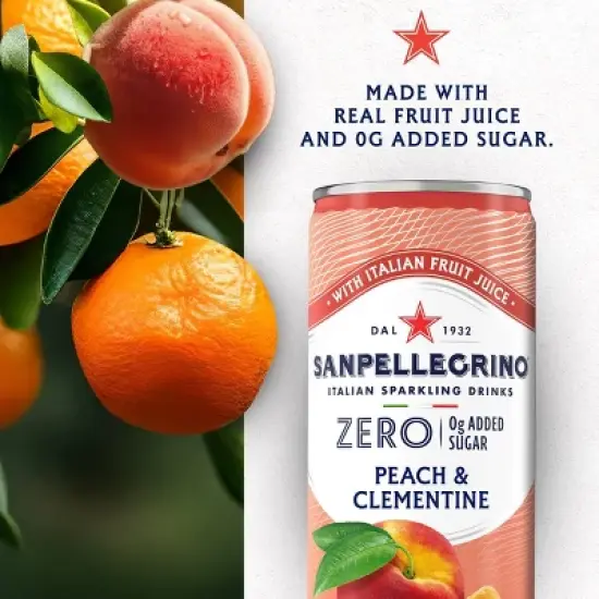 Sanpellegrino Zero Clementine & Peach Italian&nbsp;Sparkling Beverage - 6pk/11.15 fl oz Cans image {2}