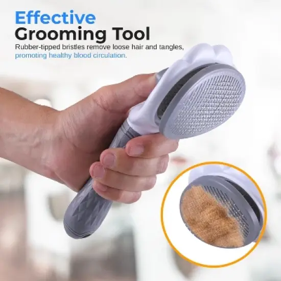 SereneLife Self-Cleaning Pet Grooming Brush with Massage Bristles & Easy Release Button &ndash; Gray &ndash; SLPTBRSH1 image {1}