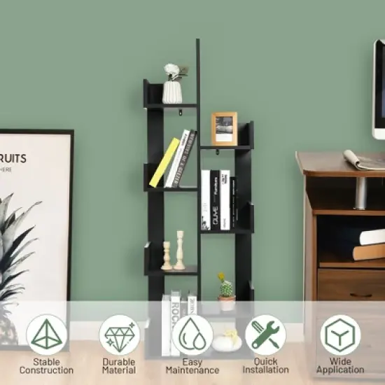 Costway 8-Shelf Bookcase Modern Tree Bookshelf Storage Decor Freestanding White/Black image {4}