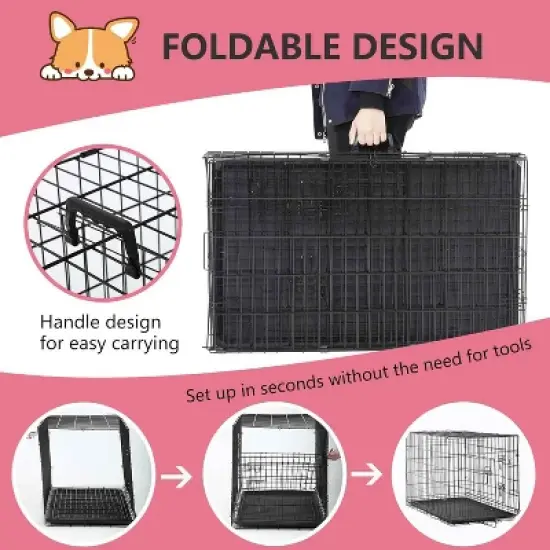 FDW Extra Large Dog Crate Dog Kennel Cage with Double Door,48 inch Folding Metal Wire Dog Cage with Removable Tray&divide;r Panel,Pet Crate for Large image {5}