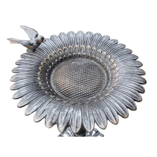 34" Metal Sunflower BirdBath - Antique Pewter - Oakland Living: Freestanding, Weather-Resistant image {2}