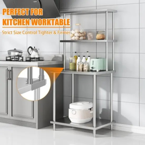 Stainless Steel Overshelf for Prep & Work Table/Shelves，Heavy Duty Metal Worktable for Home Kitchen Restaurant Garage Warehouse image {4}