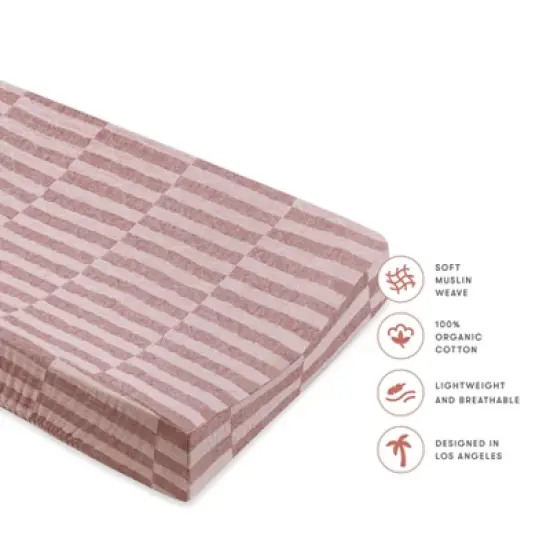 Babyletto Quilted Muslin Changing Pad Cover, GOTS Certified Organic Cotton - Maroon Stripe image {2}
