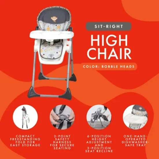 Baby Trend Steel Frame Compact Freestanding Foldable High Chair with Reclining Seat, Safety Harness, & Removable Tray Insert image {2}