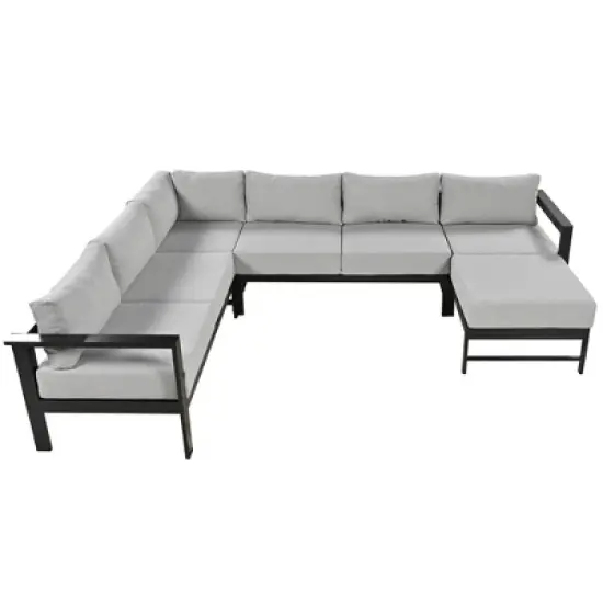 4-Piece Outdoor Patio Conversation Set With Cushions, Metal Modular Sofa Set 4W - ModernLuxe image {4}