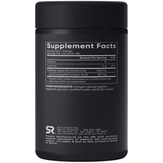 Sports Research CLA 1250, Max Strength, 1,250 mg, 180 Softgels image {1}