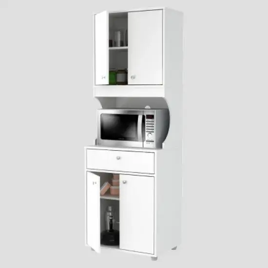 1 Drawer Kitchen/Microwave Storage Cabinet with Open Space White - Inval image {3}