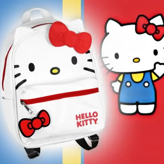 Hello Kitty Signature Bow Face and 3D Ear Design Faux Leather Mini Backpack White image {4}