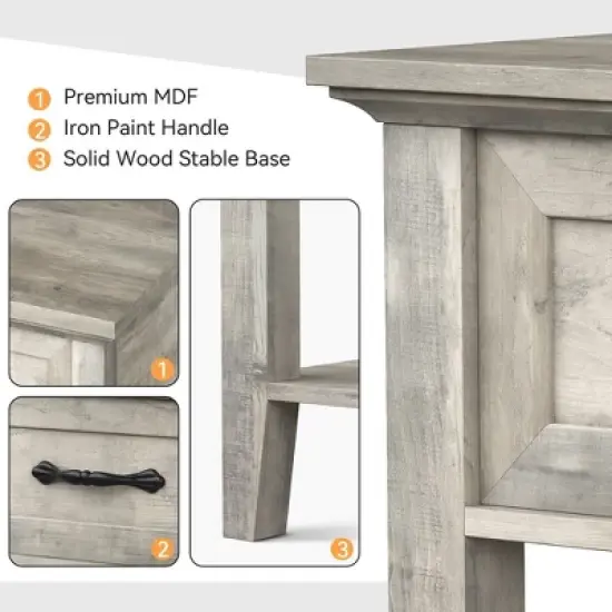 Garvee Gray Square Nightstand with Storage Drawer for Bedroom Living Room image {4}
