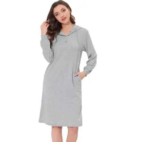 cheibear Womens Sleepwear Pajama Dress with Pockets Lounge Nightshirt Hoodies Nightgown image {6}