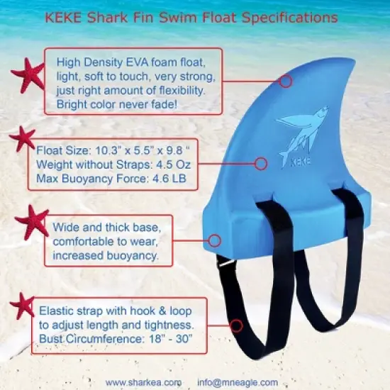 KEKE Back Float Swim Fin Trainer with Elastic Strap, Wearable Shark Fin Swim Float, Buoyancy Foam for Kids Children Toddler Swimming Safety, Purple image {8}