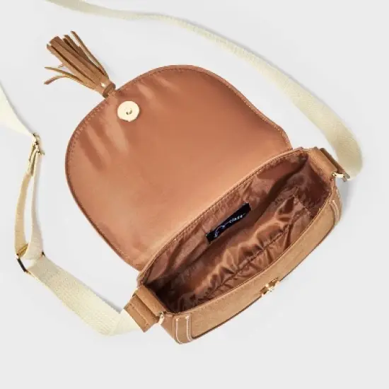 Girls' Faux Suede Saddle Crossbody Bag - art class&trade; Brown image {2}