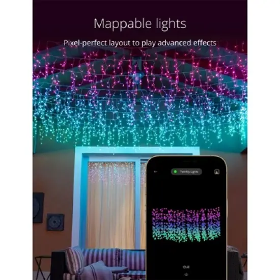 Twinkly Icicle + Music Bundle App-Controlled LED Christmas Lights 190 LED RGB Multicolor Indoor/Outdoor Smart Lighting with USB Music Syncing Device image {4}