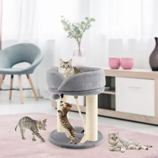 Tangkula Cat Tower Cat Activity Tree w/ Plush Perch & Scratching Posts Grey image {1}