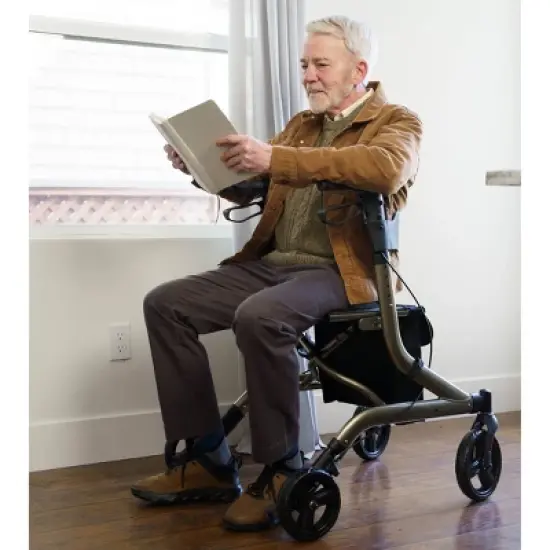 Carex Crosstour Rollator Walker - Side-Folding Aluminum, Adjustable Height, Storage Bag image {2}