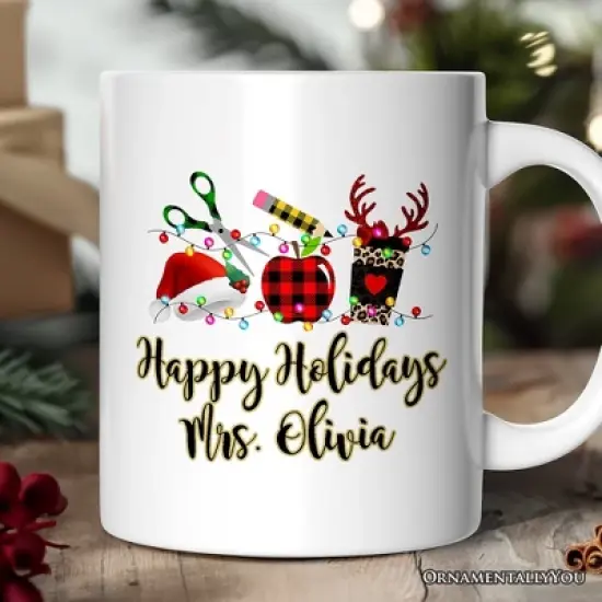 Merry Christmas Plaid Teache Mug, School Professional Gift (Non-Custom Only)| OrnamentallyYou image {4}