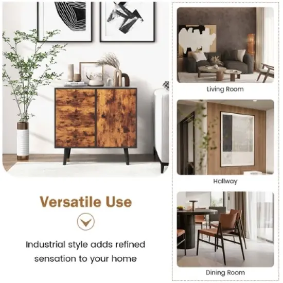 Costway Mid-Century Rustic Storage Cabinet Multipurpose Wood Shelf Organizer with 3 Drawers image {7}