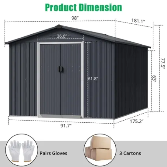 TROPOW 8x15 FT Outdoor Storage Shed, Metal Garden Shed with Lockable Door, and Sloped Roof, Utility Metal Tool Storage Sheds for Backyard, Gray image {4}