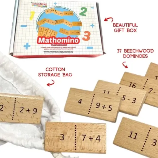 Extasticks Mathomino Plus & Minus up to 20 Addition & Subtraction Wooden Math Domino Game image {4}