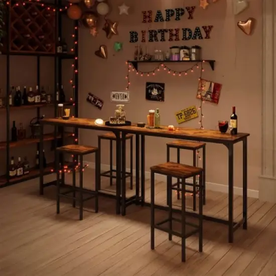 ODK 47 Inch Rectangular Modern Bar Height Narrow Pub, Kitchen, and Dining Table with Metal Legs, Easy to Clean Top, and Fast Assembly, Rustic Brown image {2}