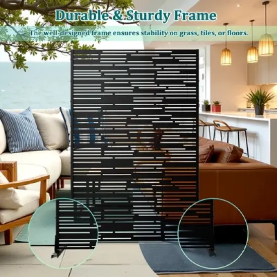 TOAOTBNBO Metal Privacy Screen, Decorative Privacy Fence Panels with Stand, Outdoor Privacy Screen for Garden, Black image {3}