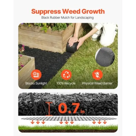 VEVOR Rubber Mulch for Landscaping, Recycled Rubber Mulch Mat 120 x 4.5 in,Permanent Rubber Pathway, Natural-Looking Black Mulch Garden Edging Border image {2}