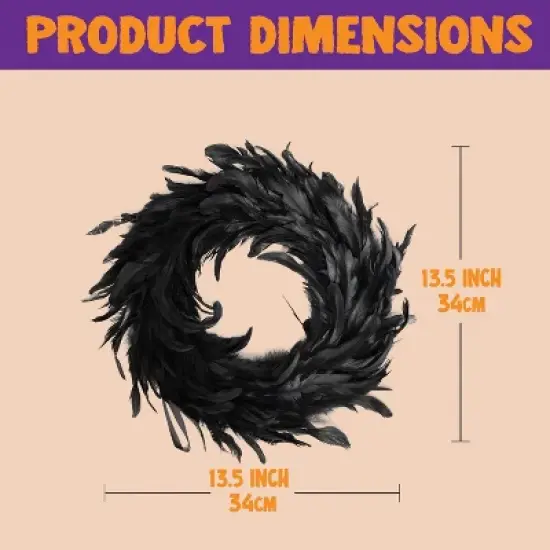 Joyfy Halloween Decorations 13.5in Black Feather Wreath, Party Decor Porch Patio Window Indoor Outdoor Decor,  Halloween Wreath Props Party Favors image {5}