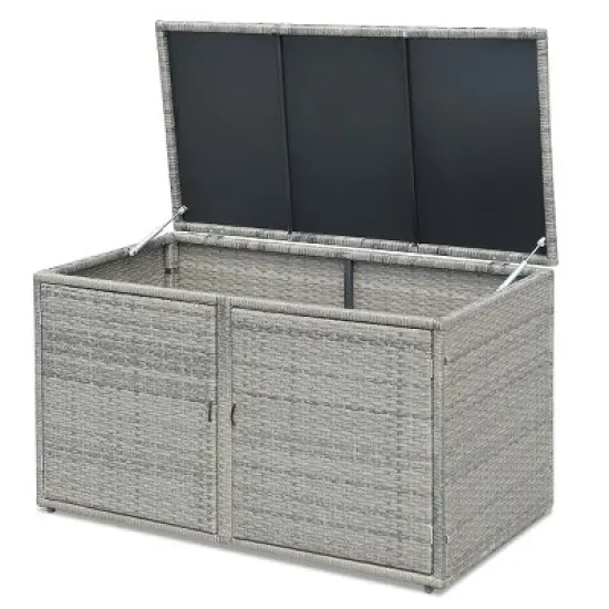 Tangkula Outdoor Rattan Storage Box Patio Wicker Storage Bin Cabinet 88 Gallon Gray image {9}