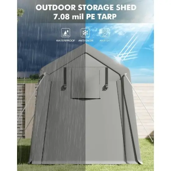 7 x 15 ft Carport Storage Shed, Shelter Logic with 2 Roll-up Zipper Door,  Waterproof Tarp, Storage Tent for Motorcycle, Bike, Garden Tools, Firewood image {3}