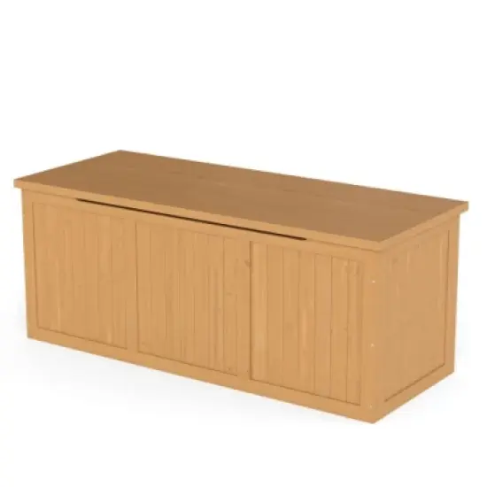 112-Gallon Outdoor Deck Box with Natural Wood Finish, All-Weather Patio Storage for Garden, Porches, or Poolside &ndash; The Pop Home image {4}