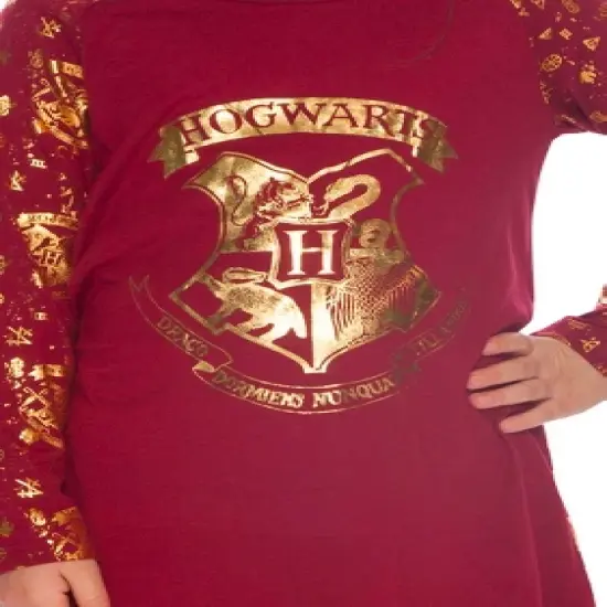 Harry Potter Hermione Hogwarts Logo Crest Nightgown Sleepshirt Holiday Pajama Red image {2}