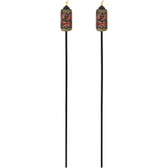 Sunnydaze Outdoor 3-in-1 Adjustable Height Tiki Face Patio and Lawn Torch Light Set image {4}